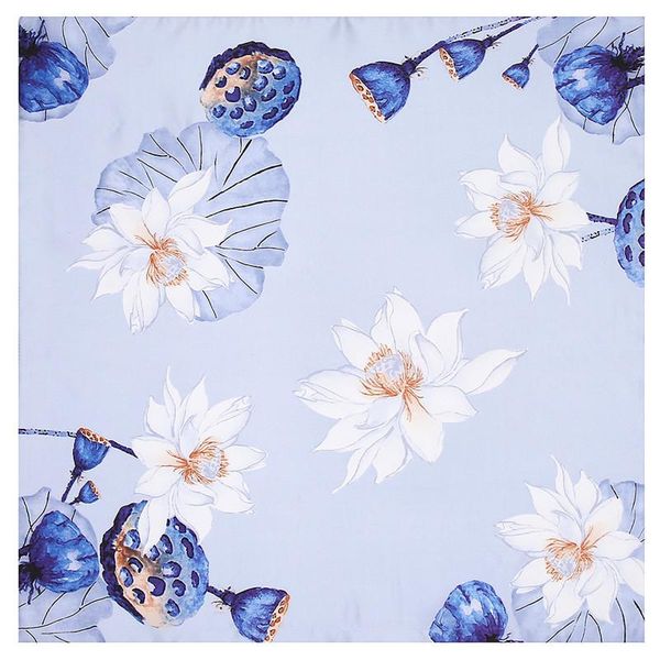 

scarves pobing 100% silk scarf woman lotus floral print square luxury bandanas small hijab foulards lady tie headband 53x53cm, Blue;gray