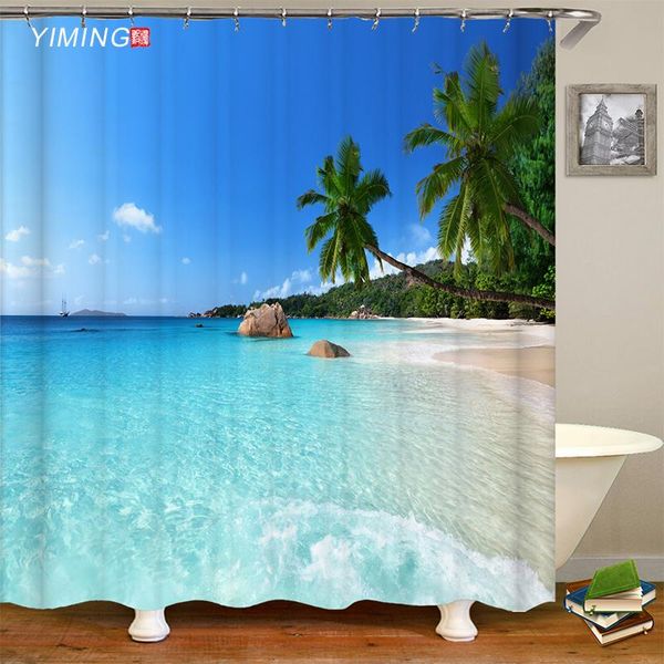 

style various seaside beach scenery bathroom shower curtain polyester waterproof home decoration with hook curtains