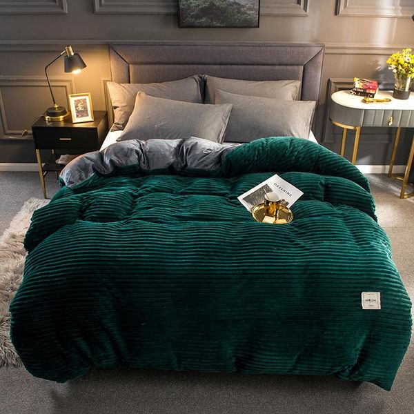 

bedding sets winter warm and soft flannel bed linen solid color home set 1pcs strip cover thickened duvet for