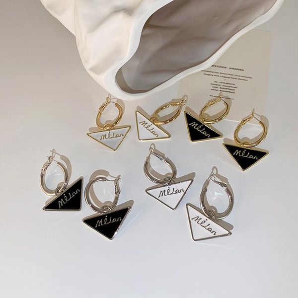 

dangle & chandelier lifefontier punk geometric triangle drop earrings for women white black enamel metal trendy jewelry 2021, Silver