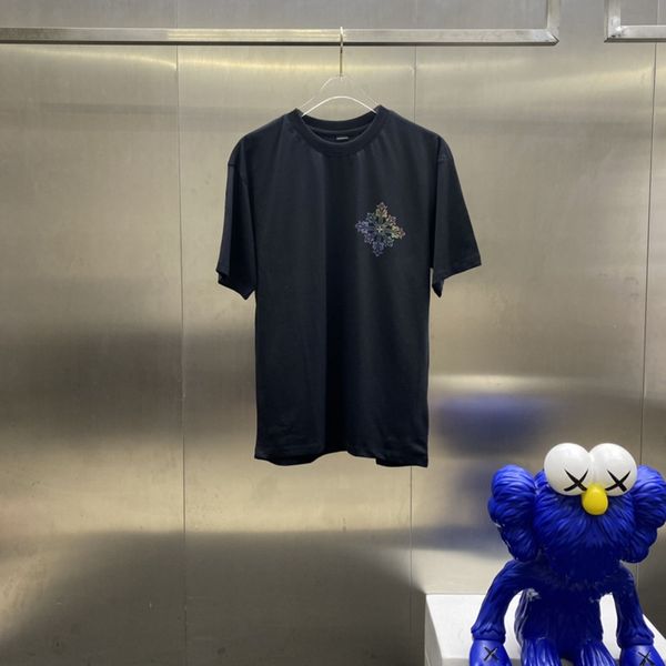 

summer tide brand ch big horseshoe embroidery cross print drill couple cotton round neck short sleeve t-sh, White;black