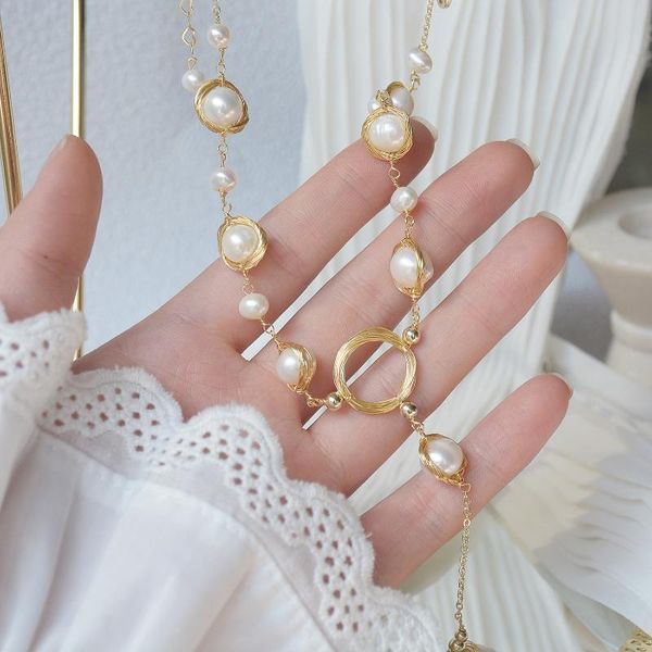 

chains 2021 fashion brand jewelry elegant freshwater pearl pendant&necklaces for women handmade charm choker necklaces, Silver
