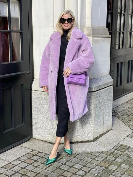 

women's jackets autumn winter women fashion chic purple teddy coat female buttons pockets lapel collar warm outerwear girls casual stre, Black;brown