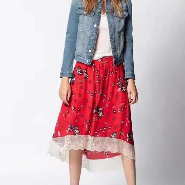 

skirts 100% silk 2021 summer fashion woman printed skirt, Black