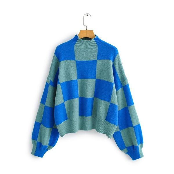 

women's sweaters autumn sweater for womens plaid half turtleneck loose big sleeve outer pullover jumper high street, White;black