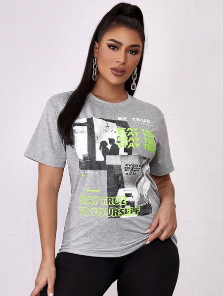 

slogan graphic short sleeve tee s4sz#, White