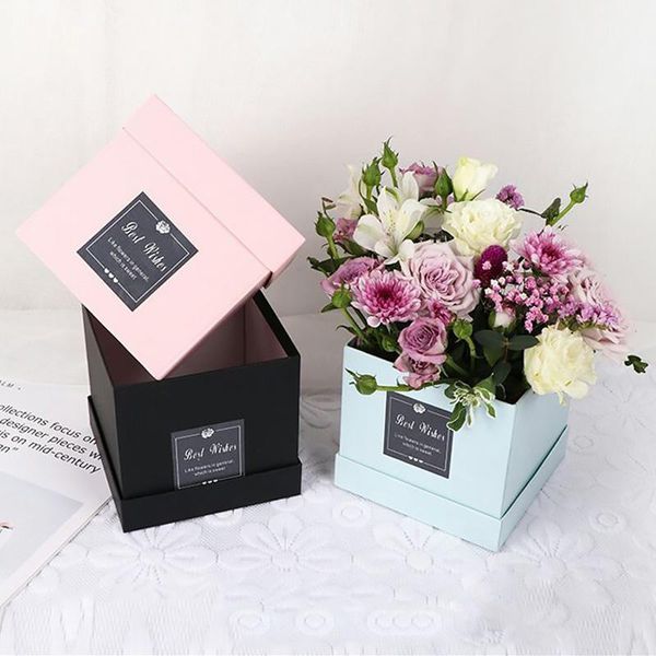 

square cardboard paper flower boxes with lid rose box valentine's day florist gift party favor packaging wedding decoration wrap