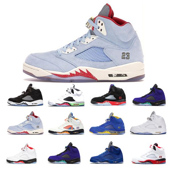 

man basketball shoes 5 5s fire red alternate grape blue suede cool laney royal metallic silver oreo space jam 3 trainers sports platform sho, White;red