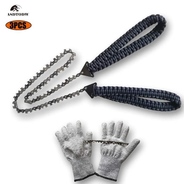 

hand tools portable survival chain saw emergency camping hiking tool-25 inch 33 bi-directional teeth with cut resistant gloves