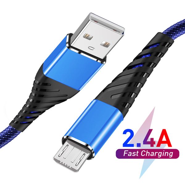

usb 2.0 fast charger micro type c cables data sync 2.4a charging for iphone samsung huawei android quick charge cable