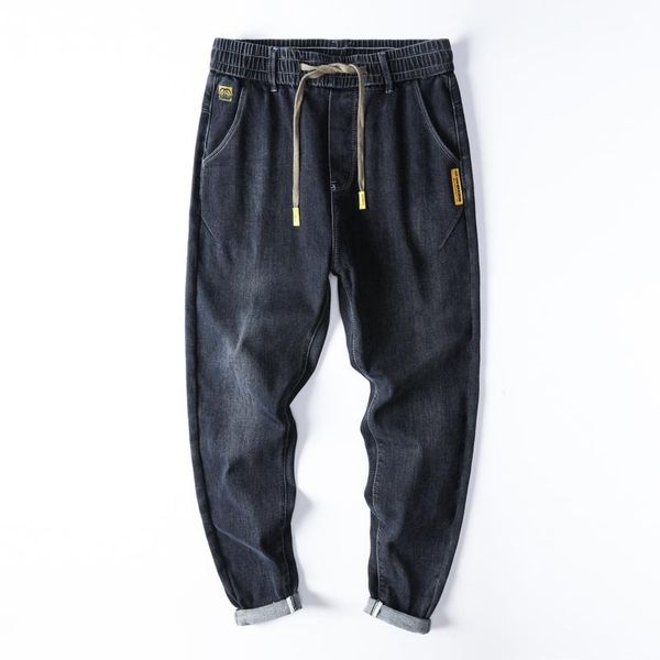 

men's jeans joggers broek dark blue stretch 2021 retrieve comers elastic waist drawing agreement ralaxed tapered male