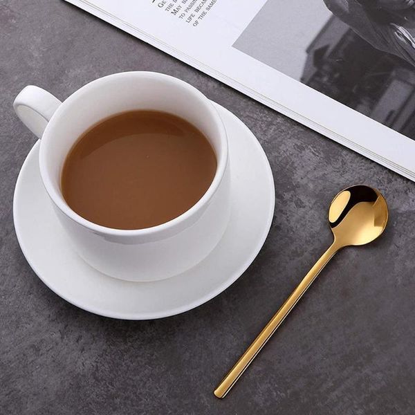 

spoons 1pc golden retro style steel ice spoon bar coffee stirring soup teaspoons dessert head kitchen round sugar x8g2