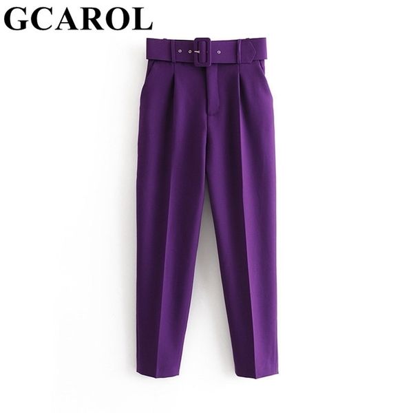 

gcarol women high waist suit pants with belt ankle length elegant office work classic trousers multi occasions 14 colors 211115, Black;white