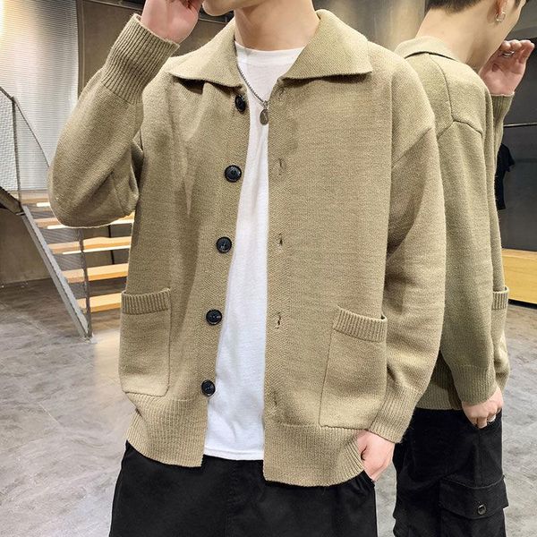 

men's sweaters 2021 spring autumn fashion wear knitted sweater casual loose v-neck single-breasted solid color knitwear cardigans e93, White;black