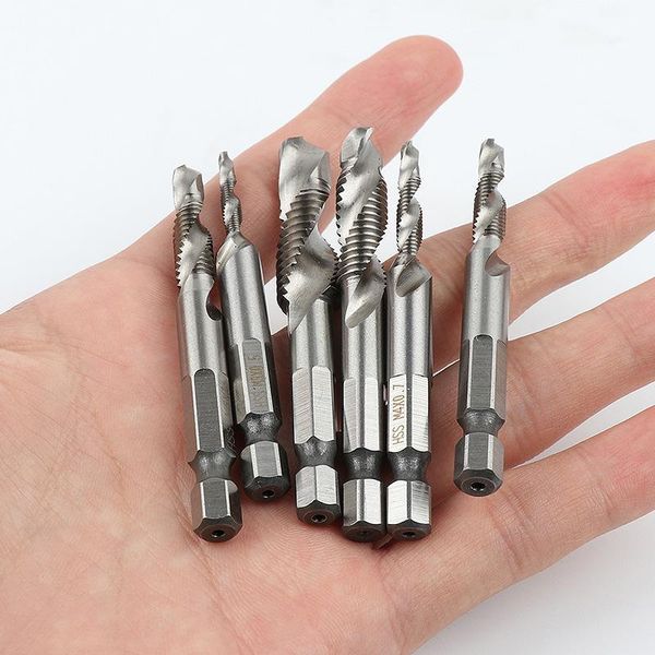 

titanium combination drill and tap bit set, metric thread hss m3 m4 m5 m6 m8 m10 screw tapping tool 1/4" hex shank hand tools