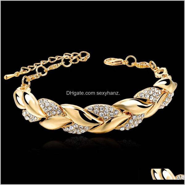 

charm bracelets drop delivery 2021 fashion inlaid with diamond alloy jewelry accessories handpiece lady gold leaf bracelet 2wlfo, Golden;silver