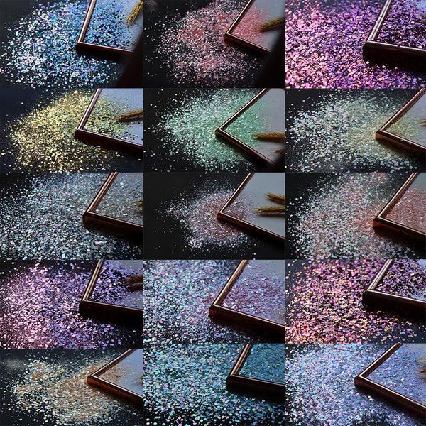 

nail glitter 50g/bag 15 colors chameleon sequins -holographic powder art decorations 3d design laser sequins#1bag, Silver;gold