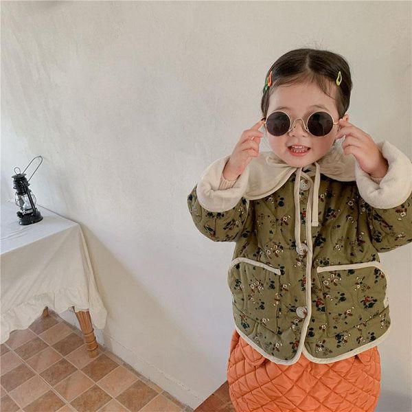 

down coat milancel 2021 winter kids parkas floral girls thicken parka vintage outerwear removable collar girl outfit, Blue;gray