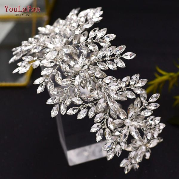

headpieces youlapan hp375 trendy full rhinestones wedding hair hoop with pearl handmade bridal headdress accessorie head jewelry 2021, Silver