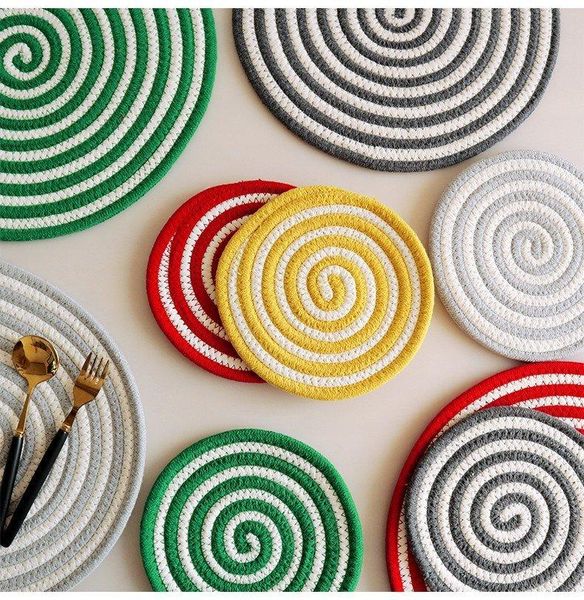 

mats & pads table mat handmade cotton rope woven placemat round braided heat resistant insulation anti-skidding pad pot holder