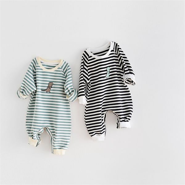 

spring baby clothes striped cotton newborn boy rompers dinosaur embroidery toddler jumpsuit 20220221 h1, Blue