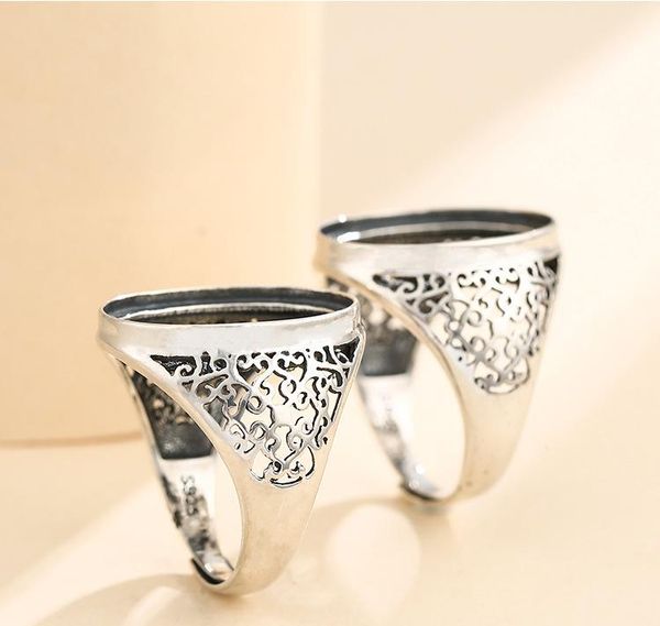

cluster rings 14*19mm 925 sterling silver men's semi mount bases blanks base blank pad vintage ring setting set diy a5504, Golden;silver