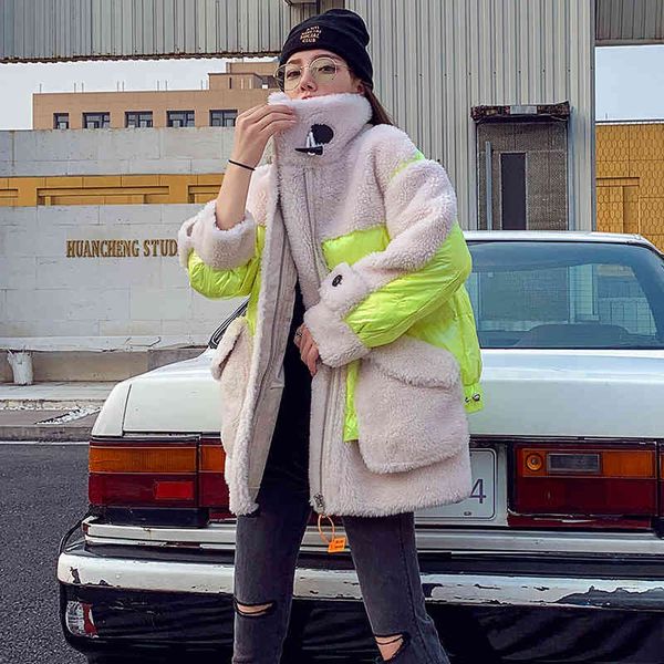 

women's fur & faux soft woolen coats, short winter jacket cotton, large size v0h8, Black