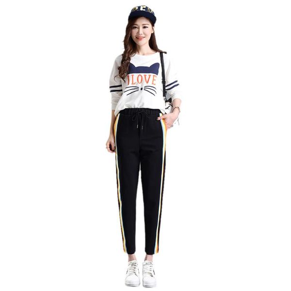 

women's pants & capris sweatpants rainbow striped side pant women loose trousers joggers sweat plus size female casual, Black;white