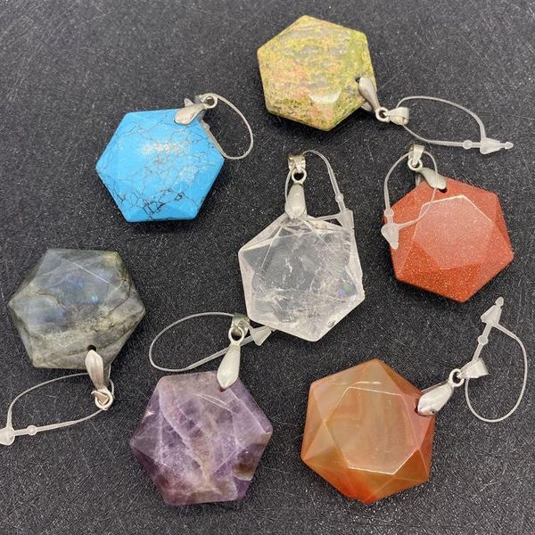 

charms wholesale multi-color hexagonal shape pendant natural stone material for jewelry making diy handmade accessories bead decoration, Bronze;silver