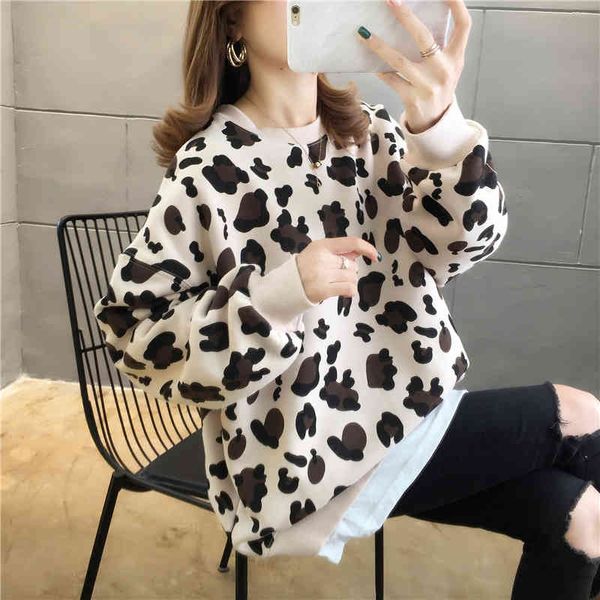 

women's hoodies & sweatshirts patchwork leopard women loose cotton crew neck spring long sleeve harajuku casual girls 5z7h, Black