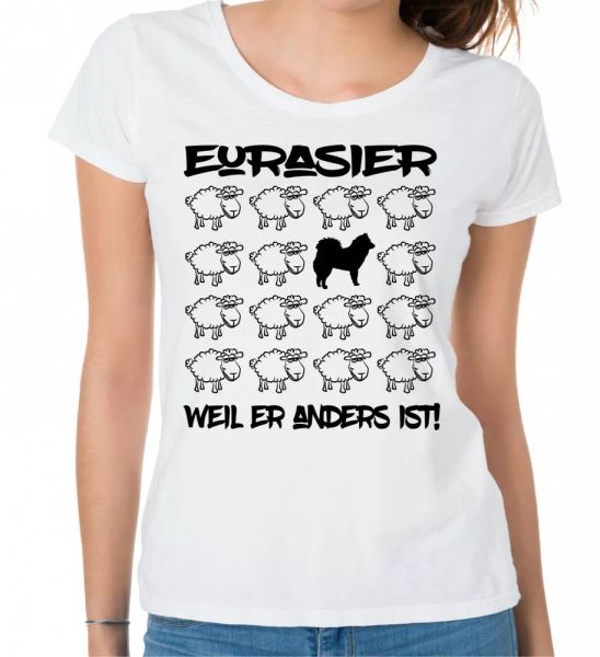 

eurasier ladies t-shirt black sheep women dog dog fashion top, White;black