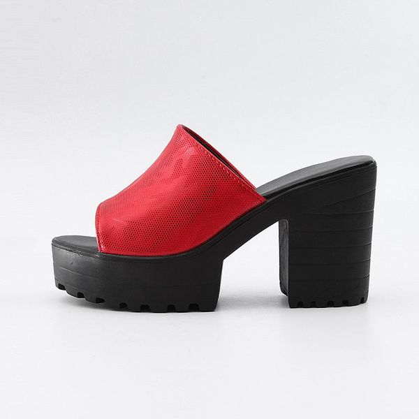 

slippers jk summer thick high heels women peep toe printing slides footwear 2021 casual fashion platform ladies mule shoes, Black