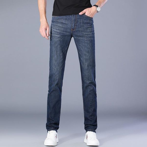 

men's jeans spring autumn men plus size high waist straight slim thin retro streetwear simple all-match fashion business casual, Blue