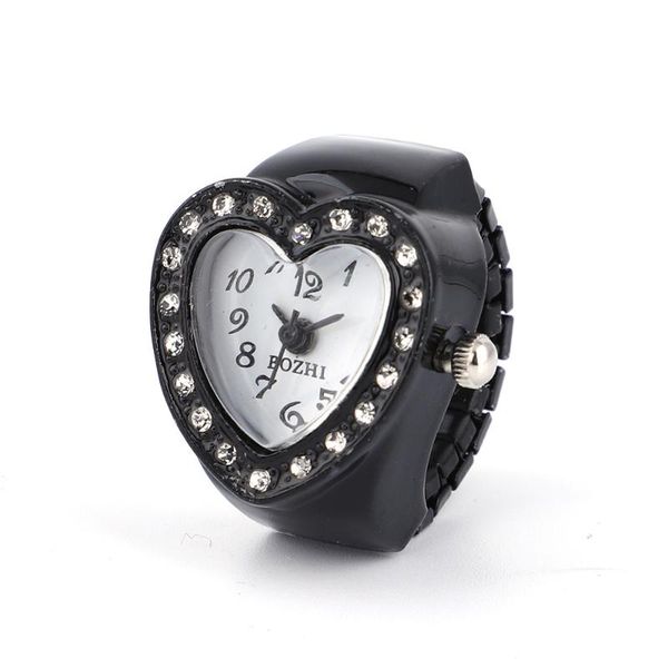 

wristwatches women heart ring watch finger table elastic quartz, Slivery;brown