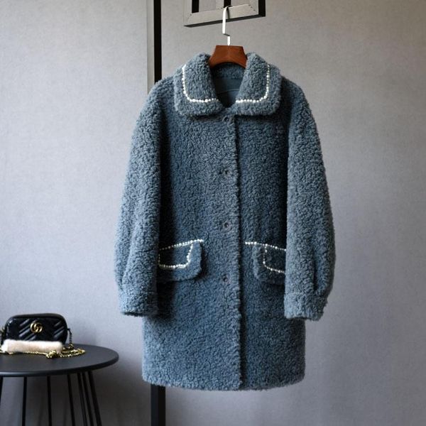 

women's fur & faux 2021 women winter fashion sheep shearling coats female genuine lamb plush jackets ladies long loose warm outwear a27, Black