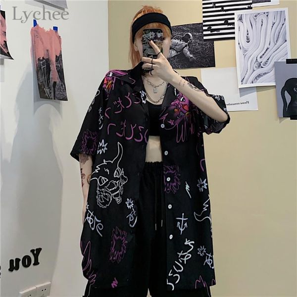 

women's blouses & shirts lychee harajuku blouse women devil japanese print short sleeve korean summer ladies female streetwear, White