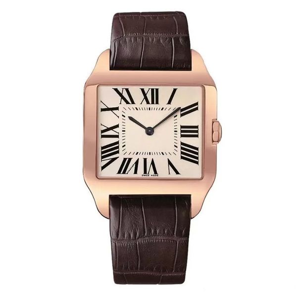 

rose gold new men watch gentalmen luxury watches women fashion wristwatch leather brown square dial female relogio montre male clock, Slivery;brown