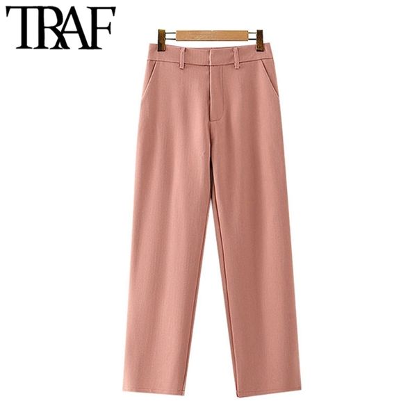 

women chic fashion office wear side pockets pants vintage high waist zipper fly female ankle trousers mujer 210507, Black;white