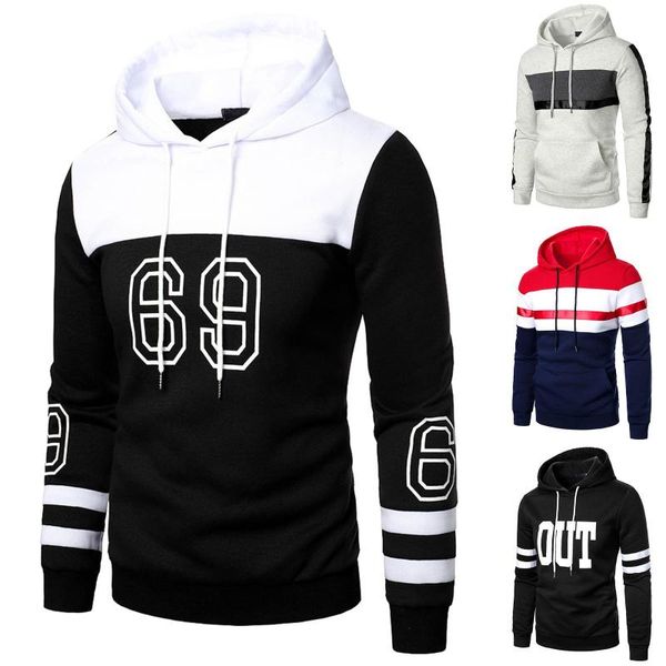 

men's hoodies & sweatshirts casual pullover street autumn winter hip hop fleece hoody splicing print clothes, Black