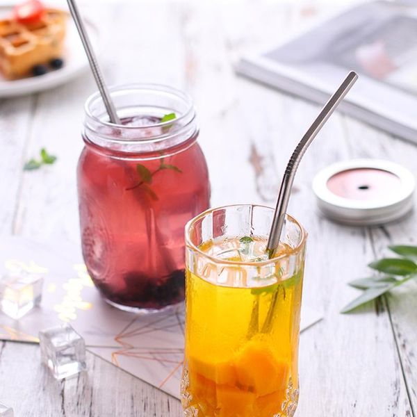 

drinking straws stainless steel silver reusable cute metal curved with cleaning brush kichen supply tool