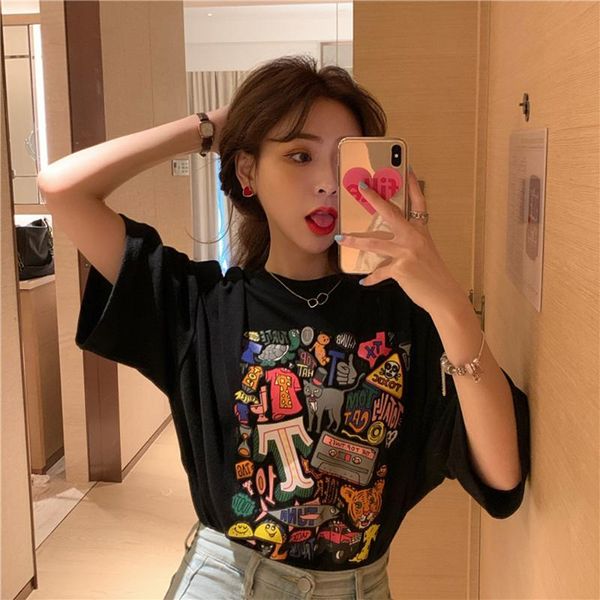 

Women's T-Shirt Cartoon Print Short-Sleeved Casual And ComfortableT-Shirt Wild Loose Half-Sleeved Top Summer Street Style 2021, White