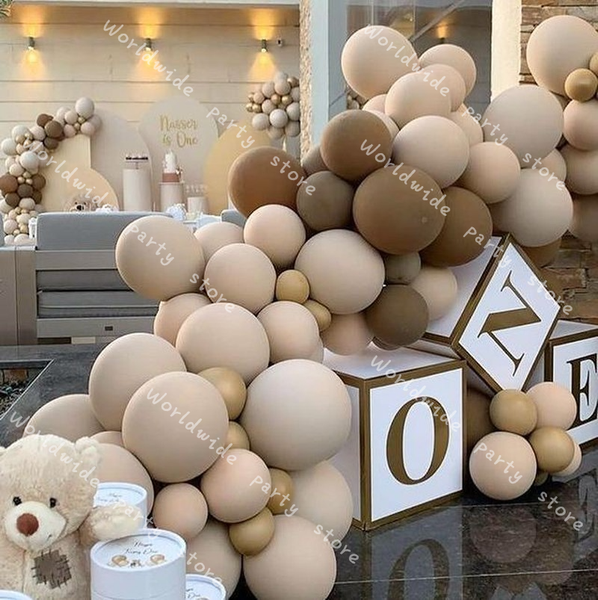 

90pcs coffee brown balloons garland arch metal gold double apricot globos birthday wedding baby shower anniversary party decor