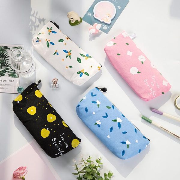 

kawaii pencil bag cute flower big capacity holder cartoon pu case student school stationery bags
