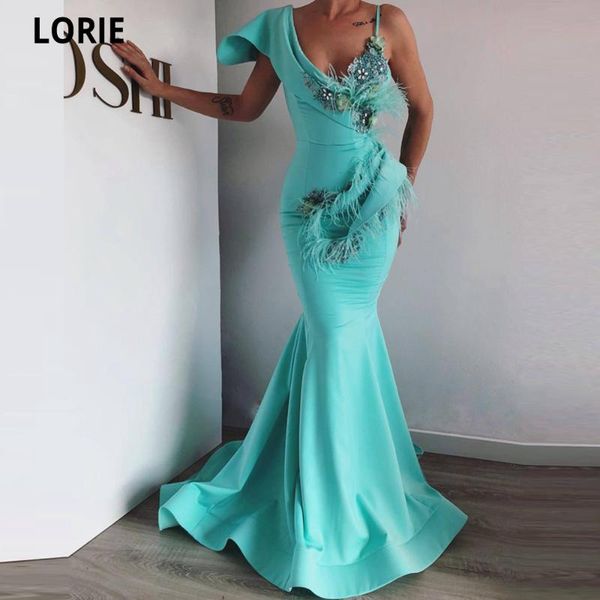 

party dresses lorie long mermaid prom 2021 pearls feathers 3d flowers v-neck satin vestidos de fiesta formal gowns, White;black