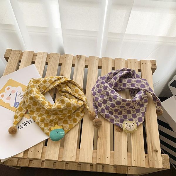 

scarves children's cotton and linen scarf korean triangle 2021 autumn winter cartoon baby boys girls saliva, Blue;gray