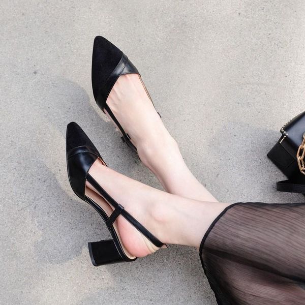 

sandals gladiator sandals women summer shoes fashion suede pointed toe block high heels office work female big size 34-43 pl4r, Black