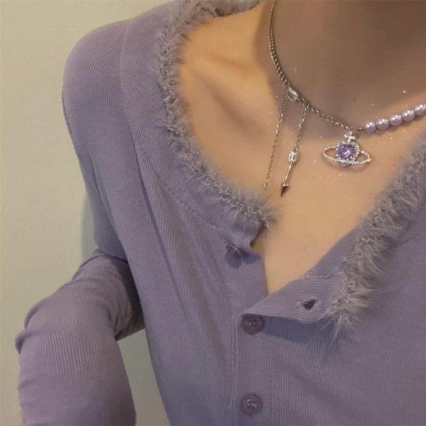 

pendant necklaces creative sweet cute purple planet love crystal necklace silver color women's female jewelry accessories gift
