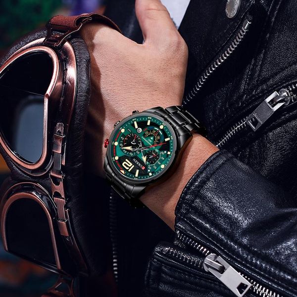 

wristwatches curren watches men's sport quartz chronograph luxury stainless steel clock with luminous watch relogio masculino, Slivery;brown