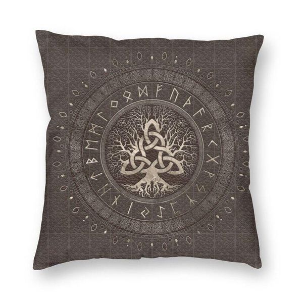 

cushion/decorative pillow tree of life with triquetra brown leather viking square throw case decor print vikings valhalla cushion cover for