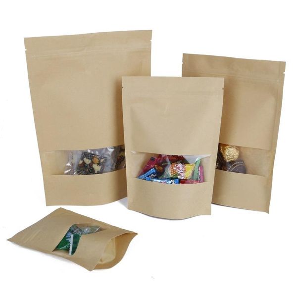 

hanging baskets 50 pack paper bags resealable kraft stand up pouches with transparent notch matte